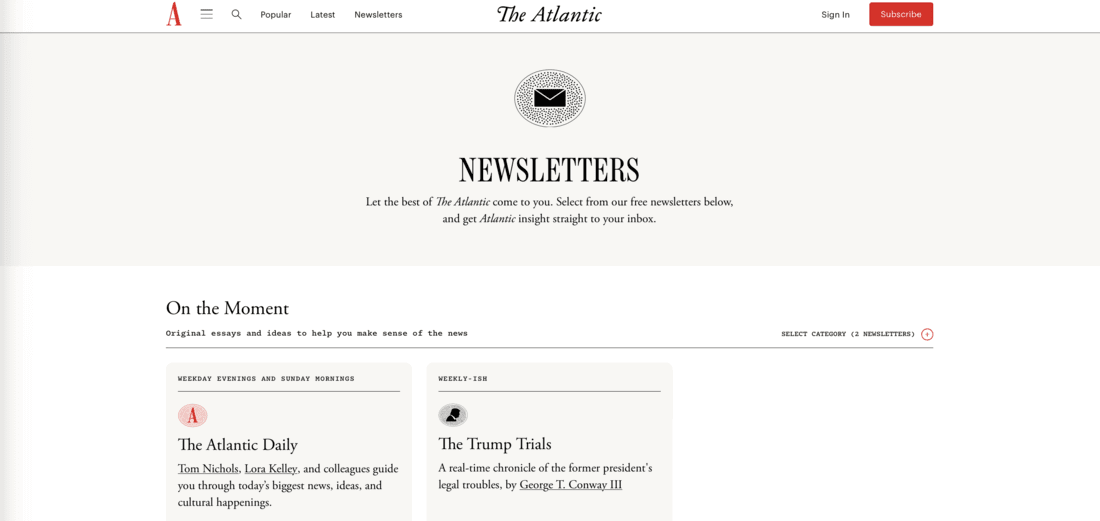 Newsletter landing page - Atlantic