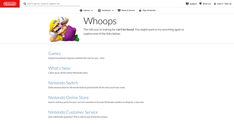 Nintendo Custom Error Page