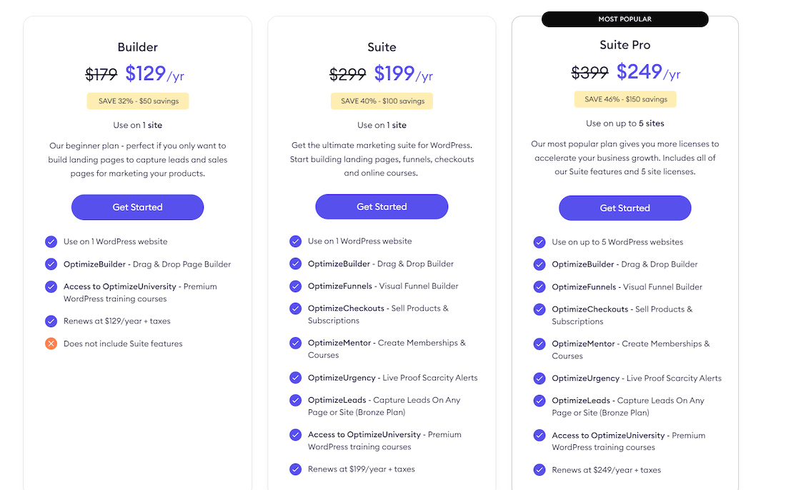 OptimizePress Pricing Table - Leadpages vs ClickFunnels