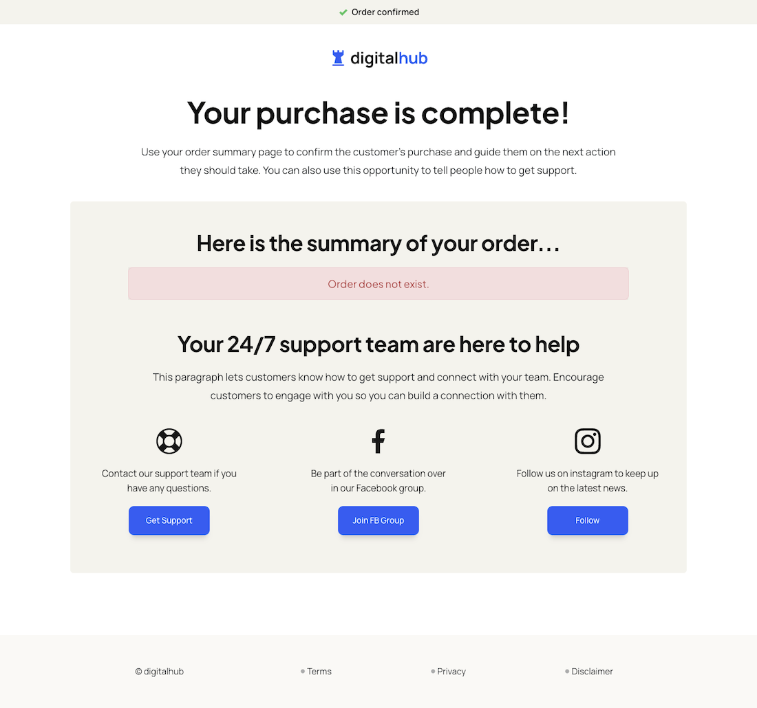 Order Confirmation Page