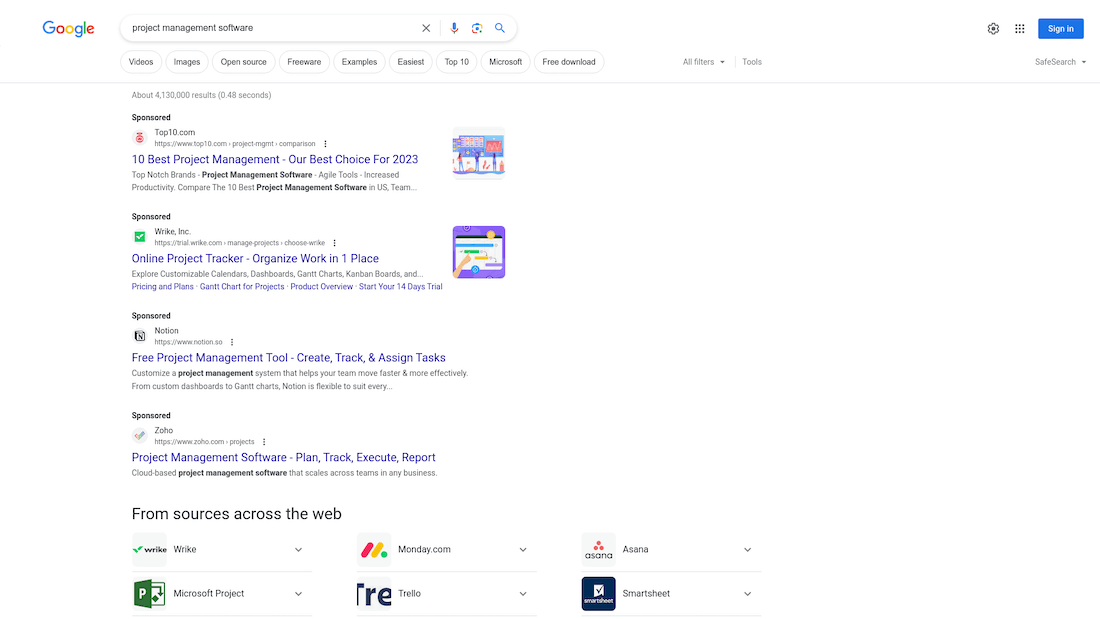 Project Management Software Google Results