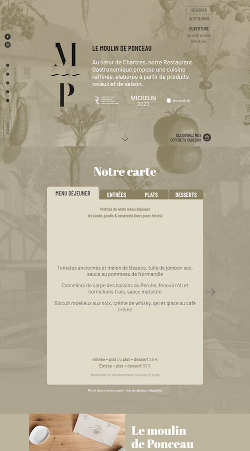 Le Moulin de Ponceau Restaurant Landing Page