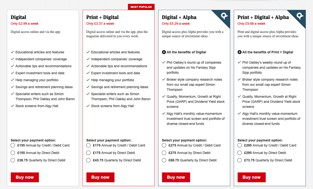 Investor’s Chronicle pricing