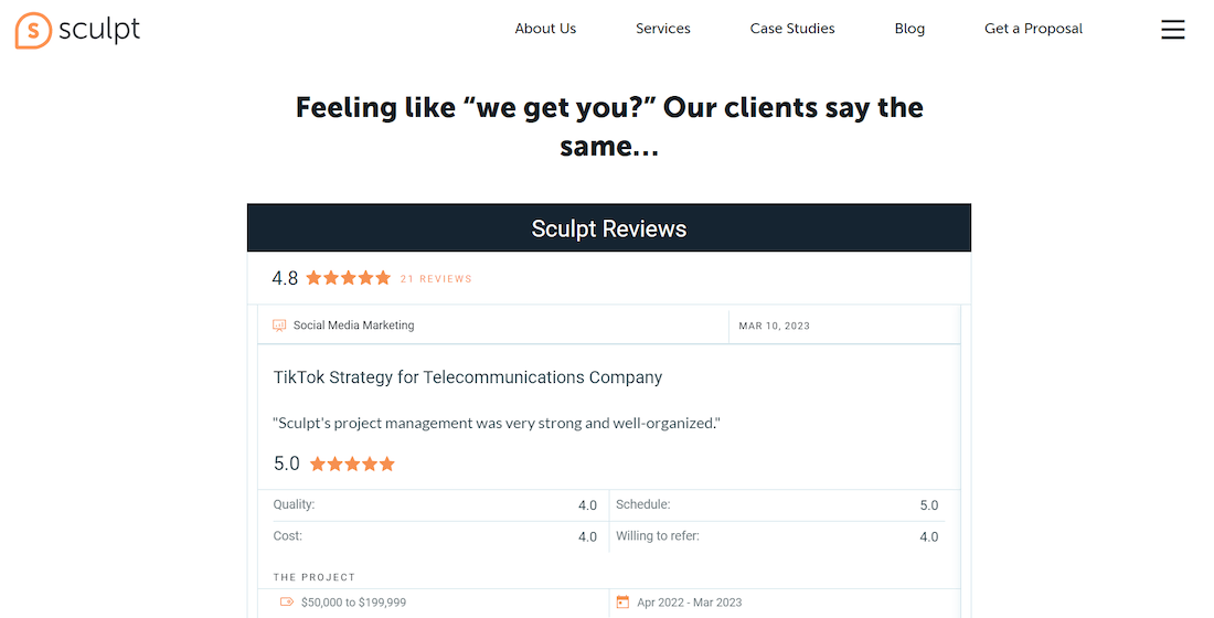 Sculpt Reviews - Marketing Agency Website Examples