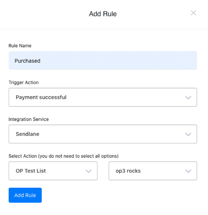 Sendlane Checkout Rules