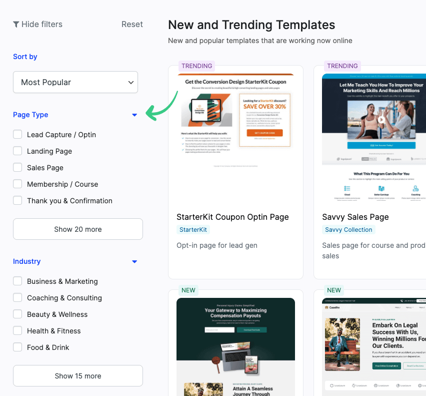 Sidebar Filter - New Templates Library