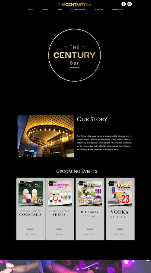 The Century Bar Landing Page