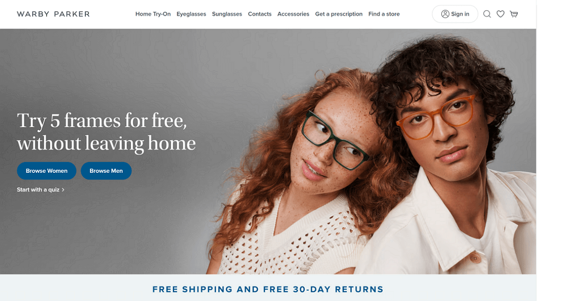 Warby Parker - Above the fold website examples