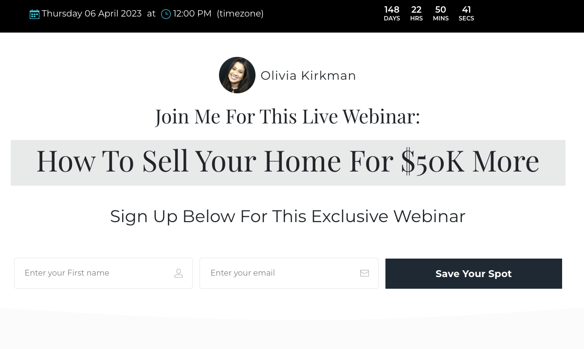 Real estate webinar registration page