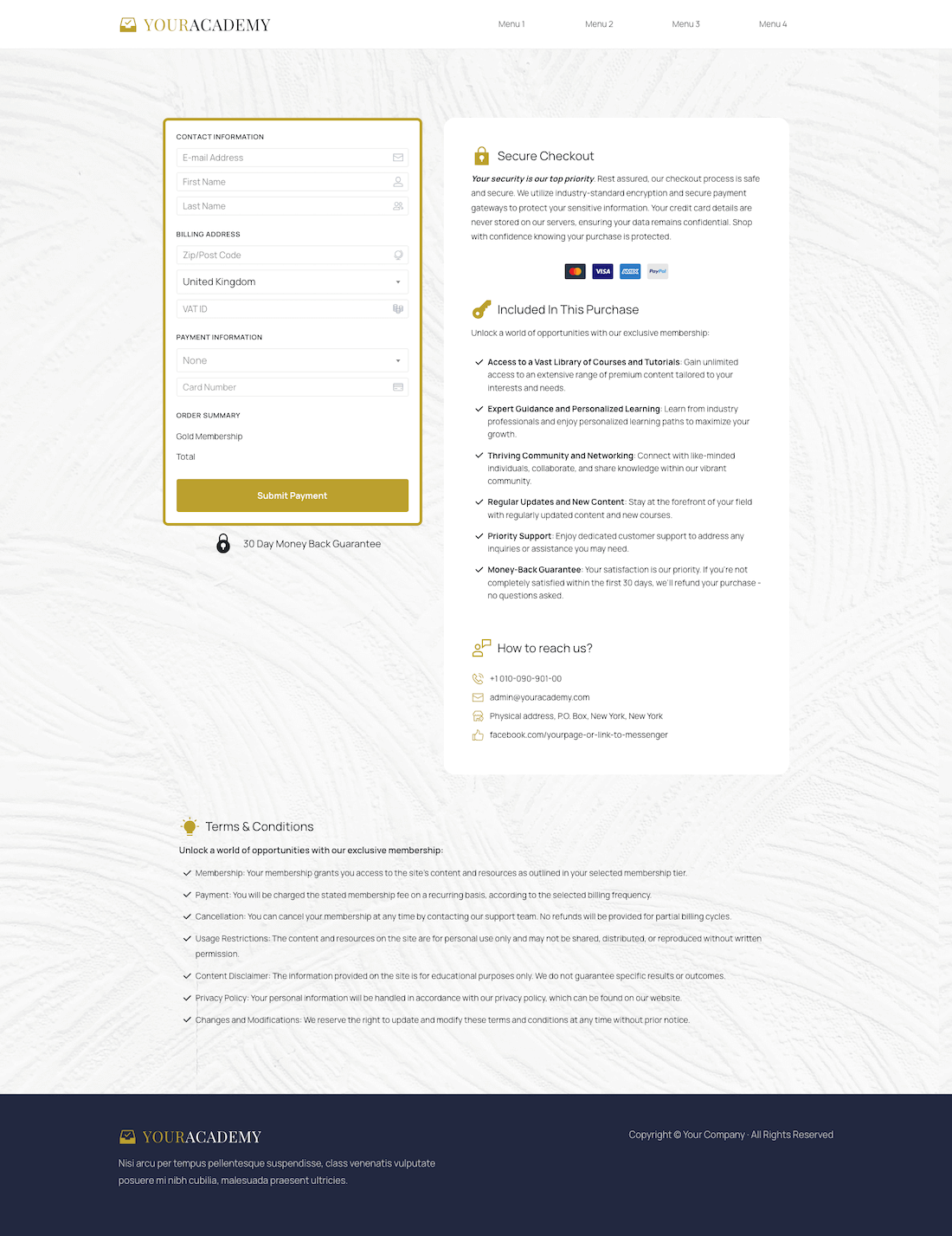 Your Academy Checkout Page
