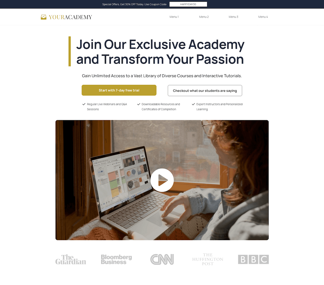 Your Academy Landing Page