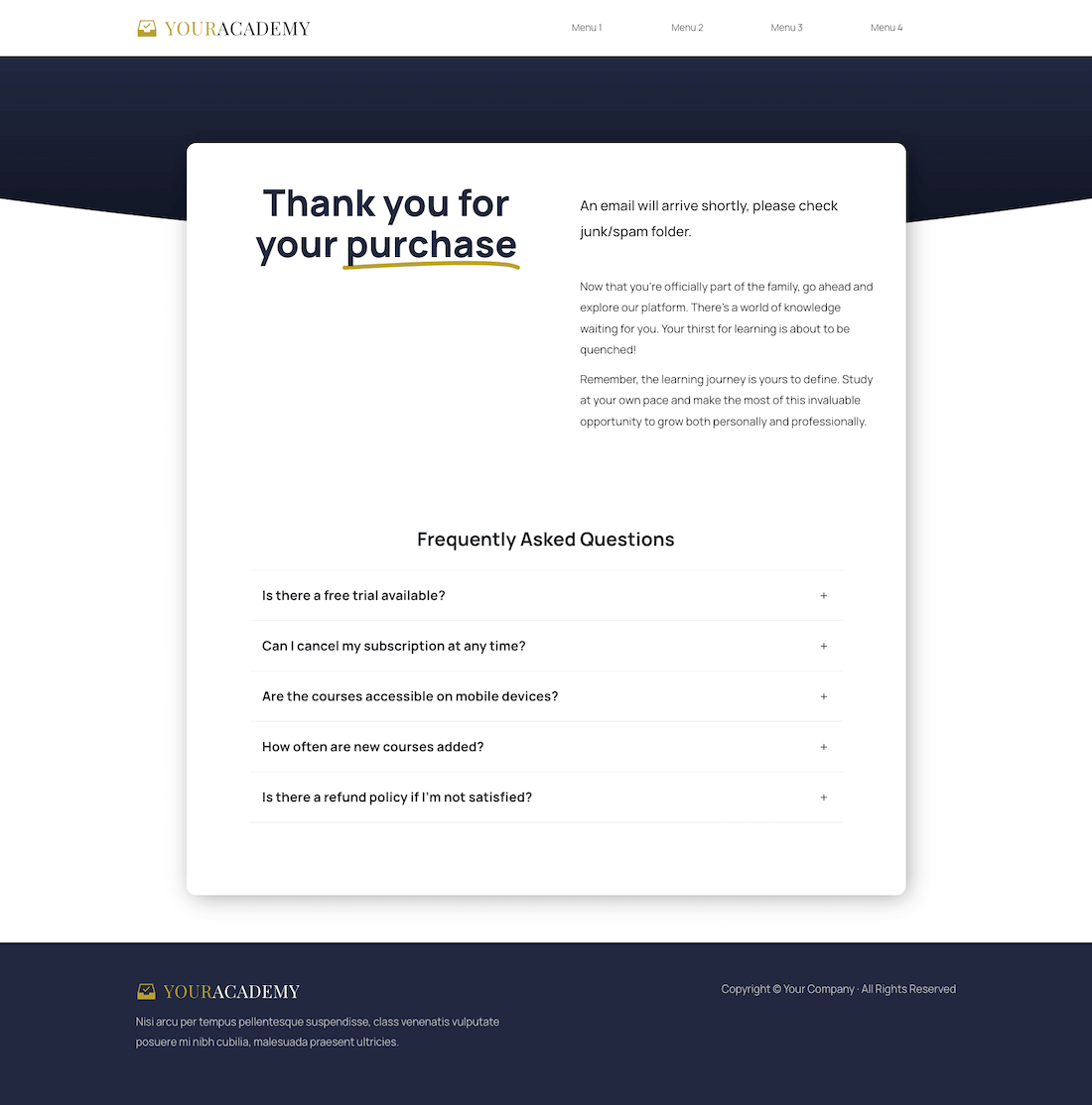 Your Academy Thank You Page