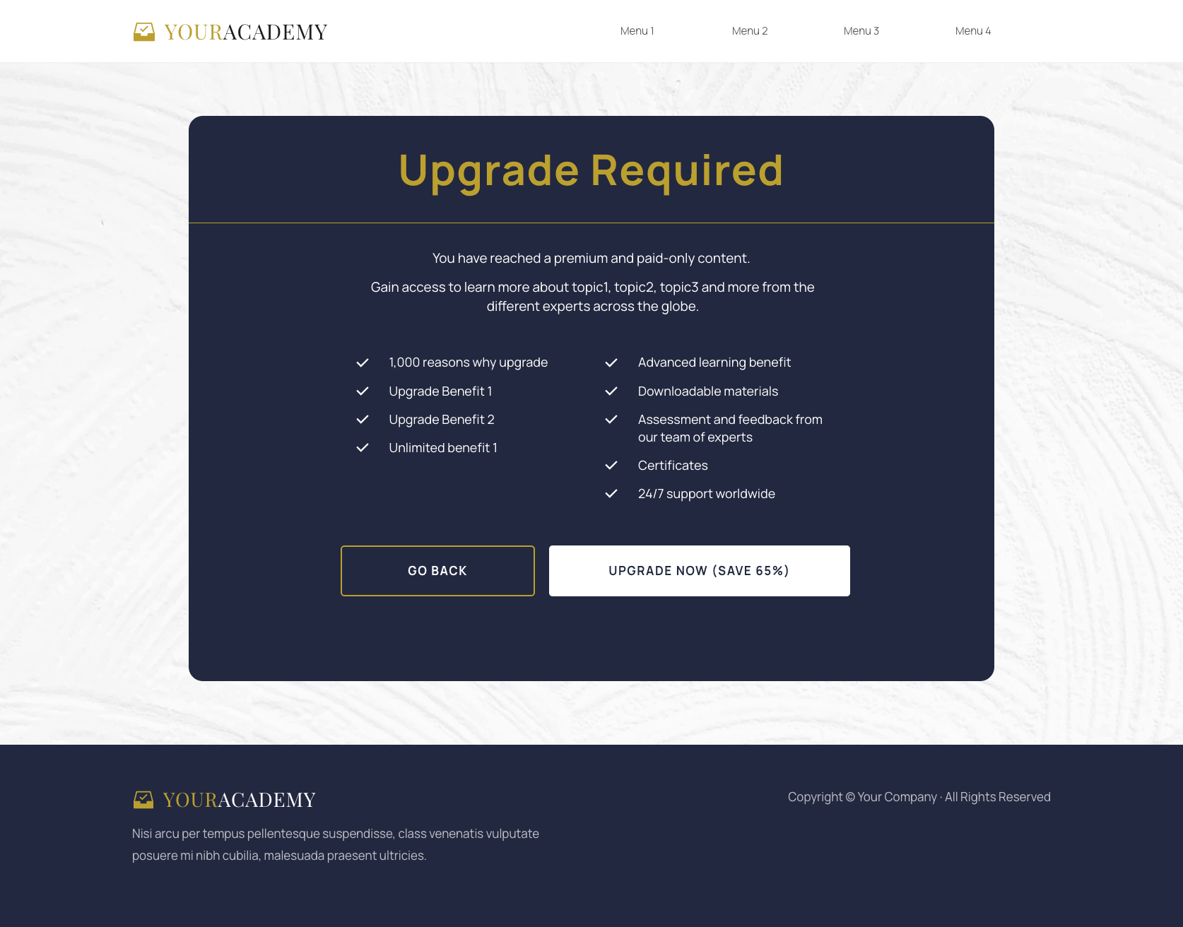 Your Academy Upgrade Required Page