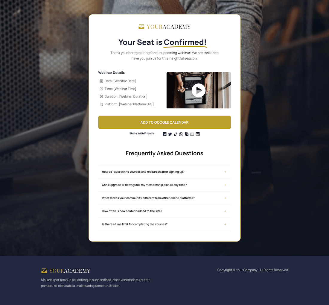 Your Academy Webinar Confirmation Page