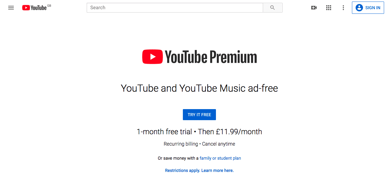 YouTube Premium Pricing