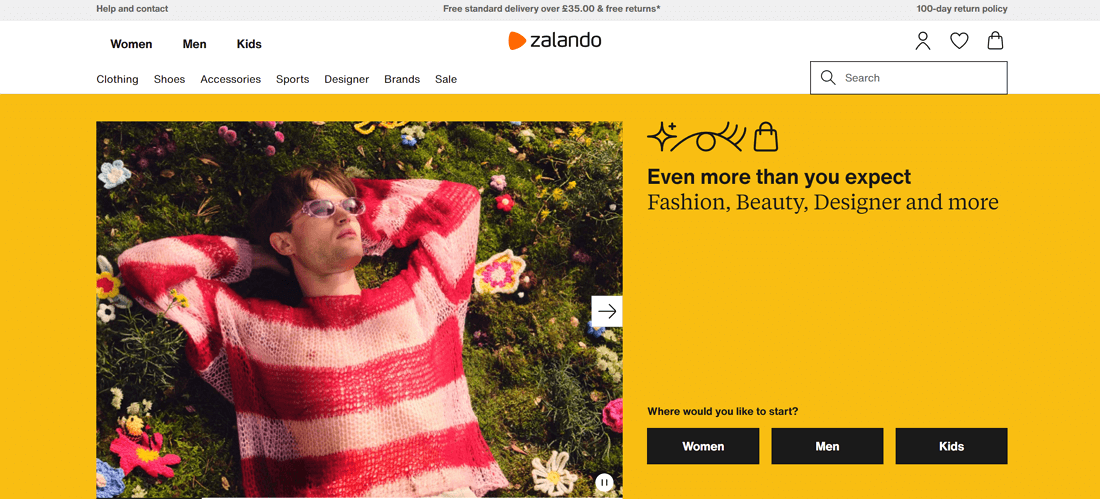 Zalando - Above the fold website examples